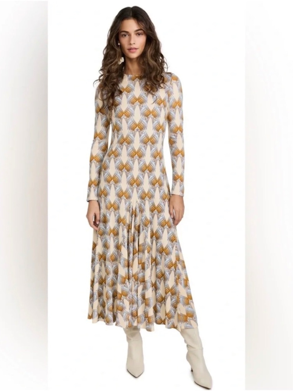 Tory Burch Printed Sheath Long Sleeve Midi Dress Size 0 | Fit & Flare Dress